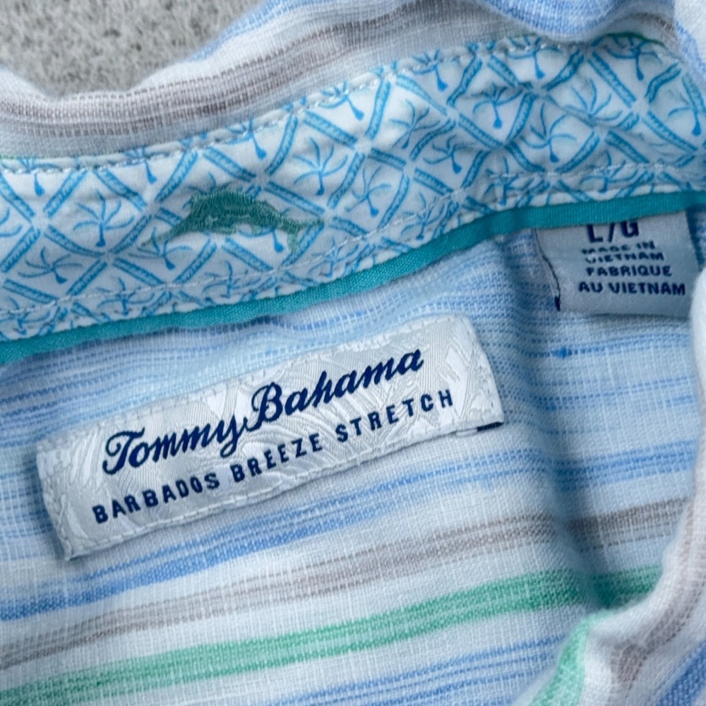 Tommy Bahama Shirt Men Large Blue Barbados Breeze Linen Blend Button Up Pocket * - Picture 7 of 13